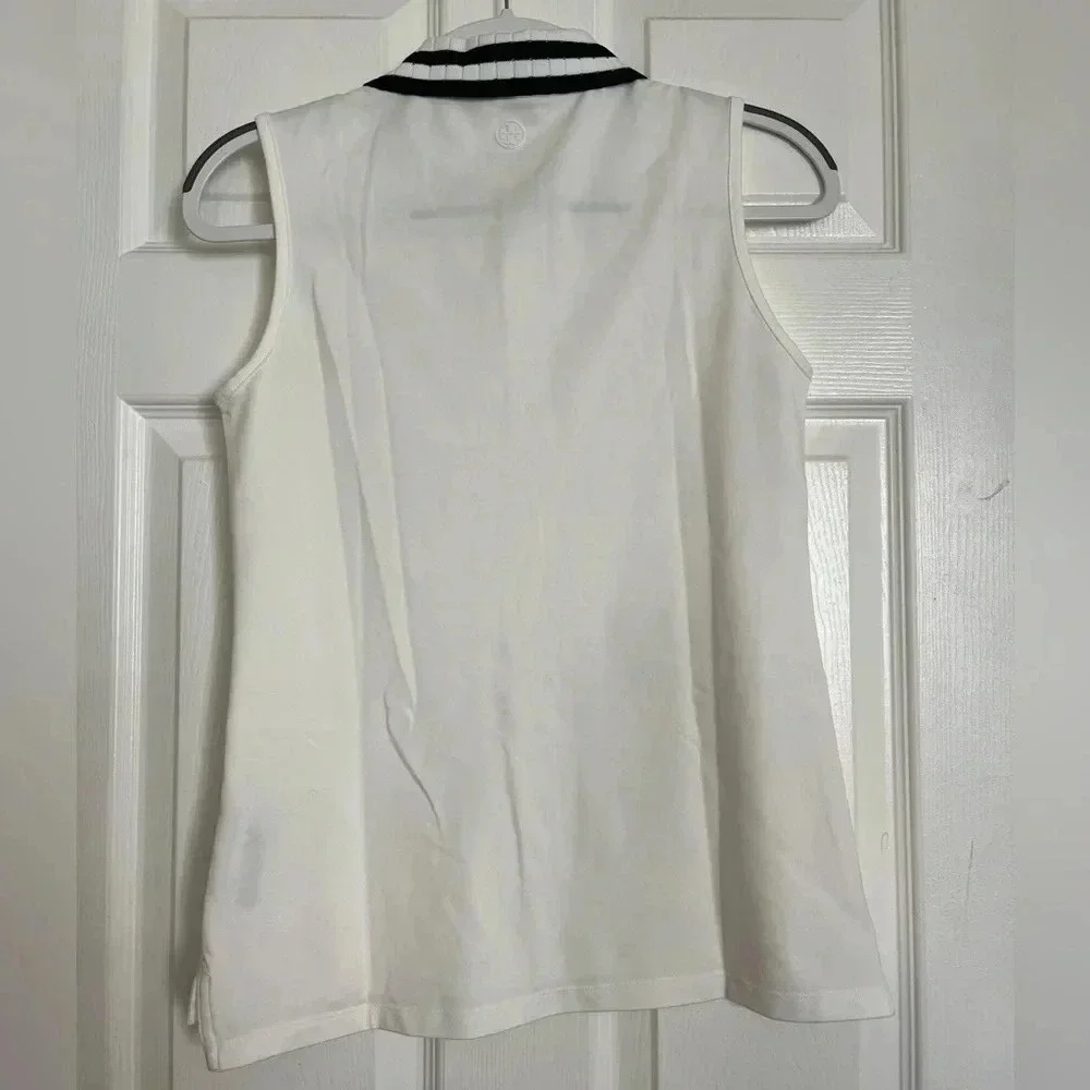 Tory Burch Performance Pleated Collar Sleeveless Polo